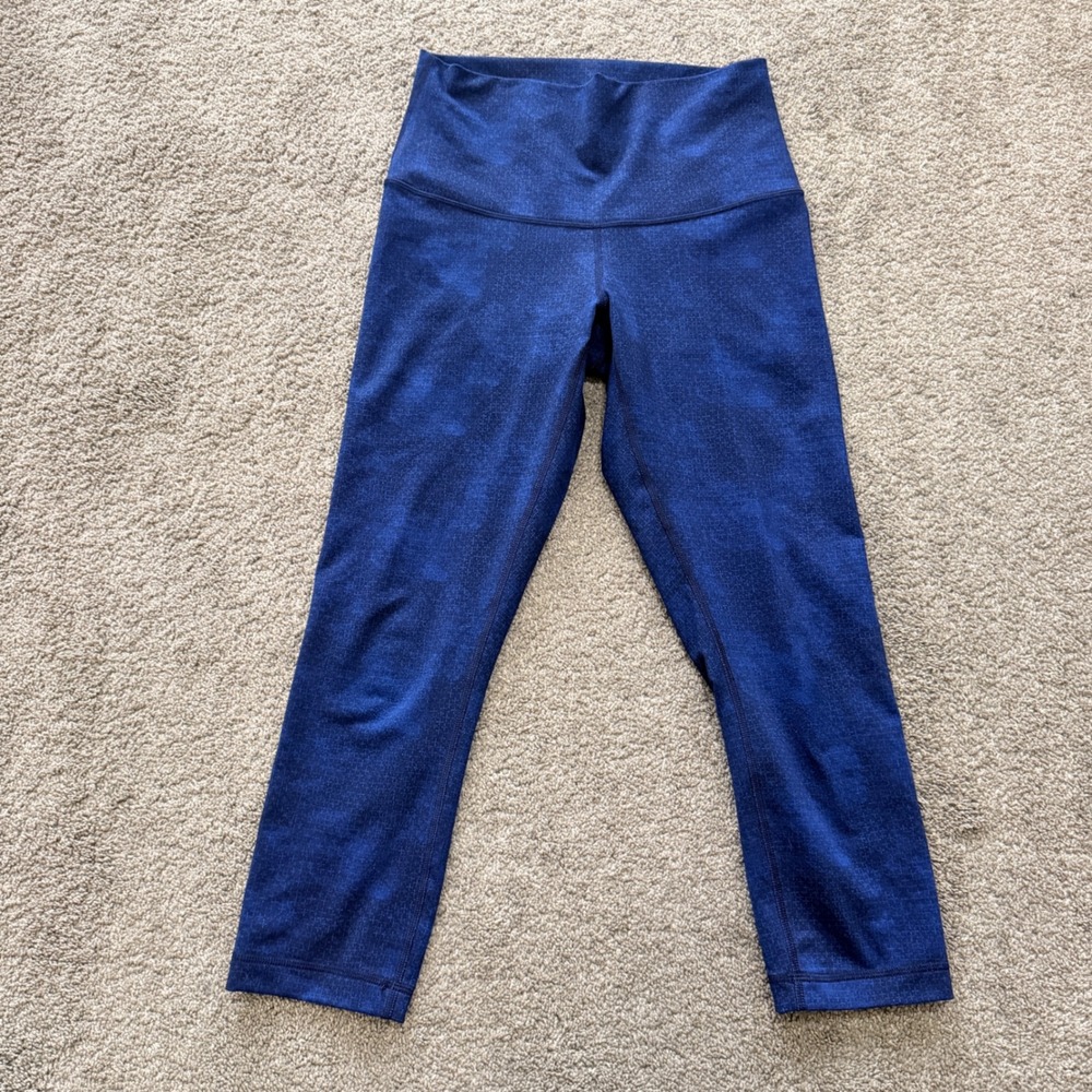 Lululemon High Rise Cropped Leggings Blue Textured Pixel Print Womens 21 Inseam